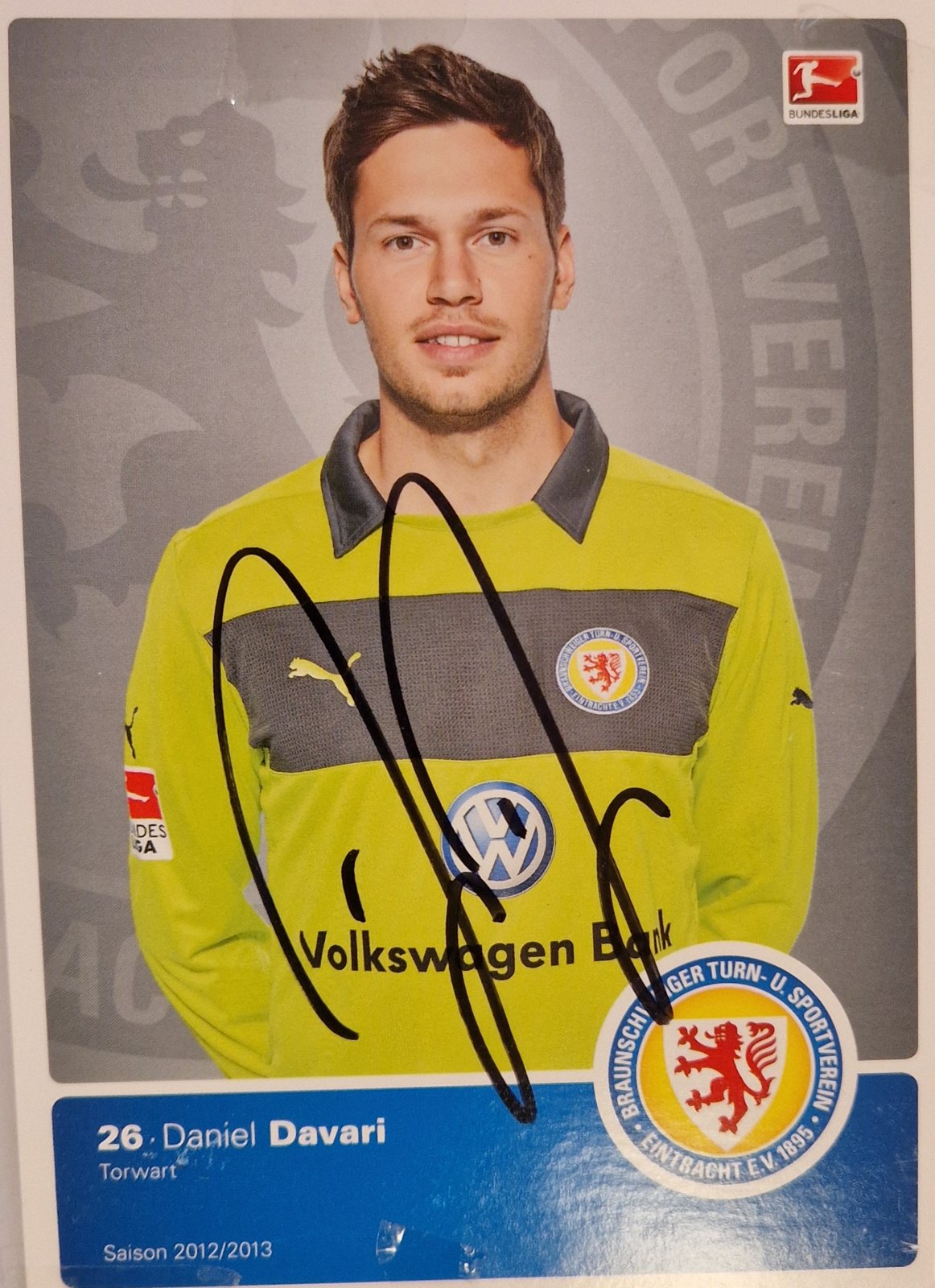 Signierte Autogrammkarte von Daniel Davari, Torwart Eintracht Braunschweig